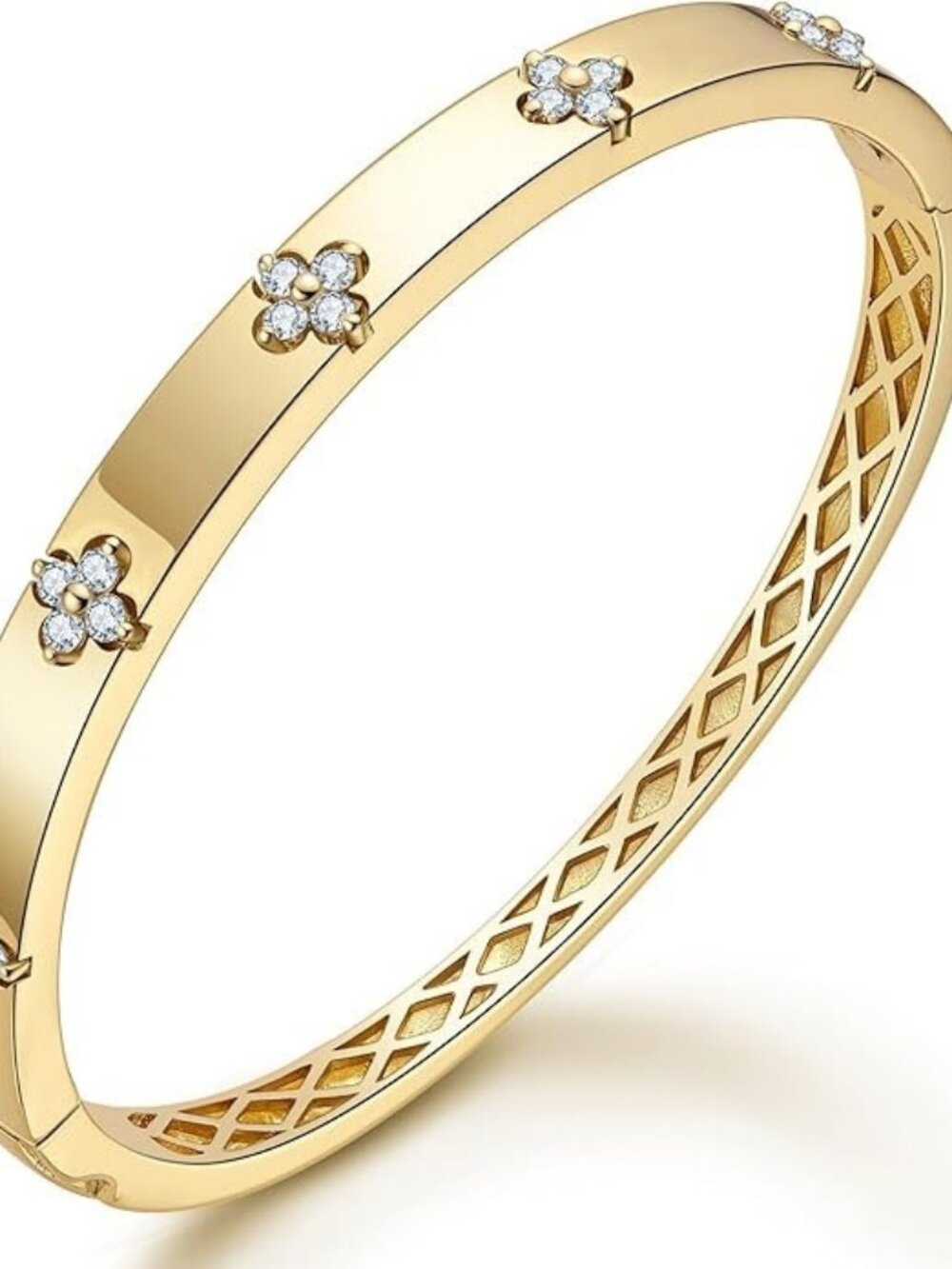 925 Silver 18K Gold Plated Moissanite Clover Bangle 16.5cm